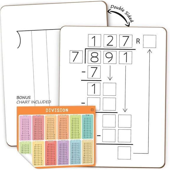 Scribbledo Dry Erase Division Chart Double-Sided  White Board for students  9” x 12”