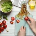 thumbnail image 3 of Floral Cutting Board, Ornaments Flowers Waves Pattern Curvy Leaves Swirls Graphic Design, Decorative Tempered Glass Cutting and Serving Board, Wine Bottle Shape, Orange Yellow Cream, by Ambesonne, 3 of 5