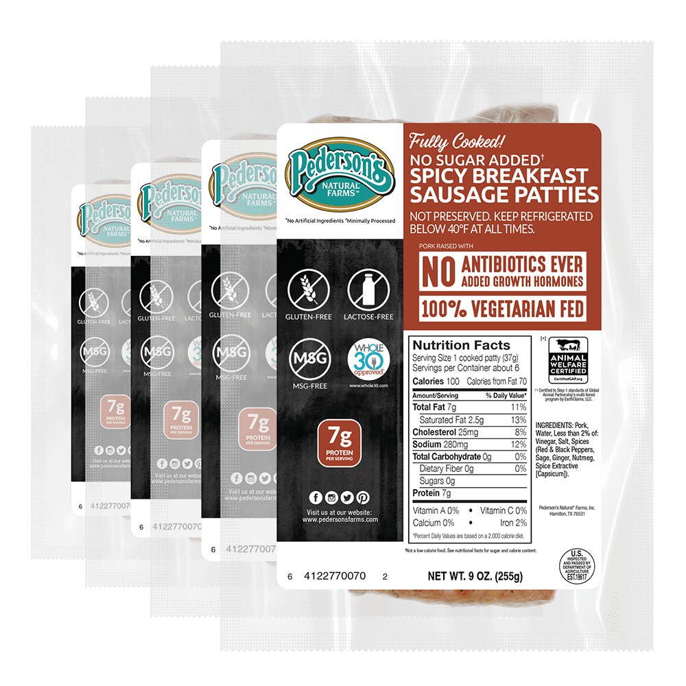 Pedersons Farms, Fully Cooked Spicy Breakfast Sausage Patties (4 Pack)