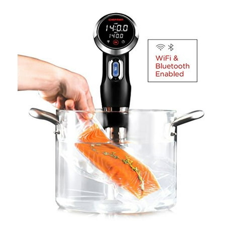 

Chefman Sous Vide Immersion Circulator w/ Wi-Fi Bluetooth & Digital Interface Touchscreen Display Sous-Vide Cooker Includes Connected App for Guided Cooking Adjustable Clamp 1100 Watts Black