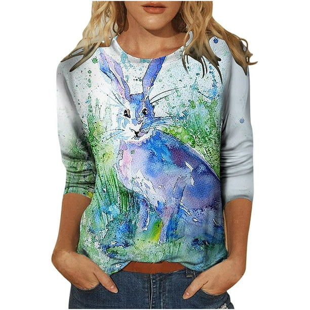 Blusa informal de manga larga con cuello redondo y estampado de animales novedosos para mujer Fridja czfsfas1197