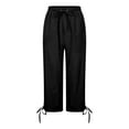 thumbnail image 4 of Zylarhe Women Linen Pants Women's Casual Linen Pants Summer Lightweight Elastic Waist Drawstring Cropped Trousers Loose Fit Beach Capris with Pockets Comfortable Breathable Stylish, 4 of 5