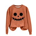 thumbnail image 4 of YVNAURA Women‘s Oversized Halloween Letter Print Sweatshirt Funny Graphic Crewneck Long Sleeve Pullover Round Neck Casual Spooky Season Fall Tops 1 Pack, Orange,L, 4 of 6