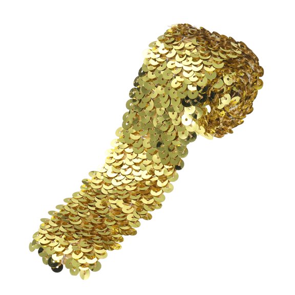 1 Yards 2 Inch Elastic Sequins Trim 5 Row Flat Sequin Strip Paillette Sequins Fabric Ribbon for Crafts DIY Sequin Fringe Sewing Gold