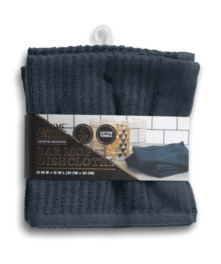 (3 pack) Thyme & Table Bar Mop Dish Cloth Towels, Navy, 4 Pack Set