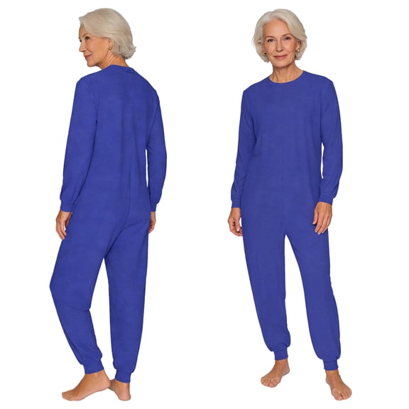 iiniim Unisex Elderly Anti-Strip Adaptive Jumpsuit Long Sleeve Back Zipper One-piece Rompers Adaptive Clothing Royal Blue L