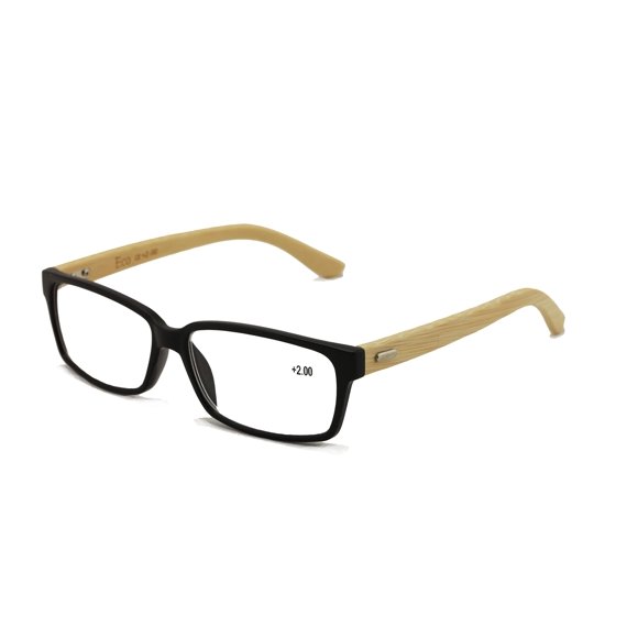 Vision World Lunettes de Lecture Rectangulaires en Bambou Véritable pour Hommes et Femmes (Noir, +1.75)
