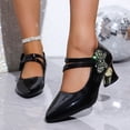 Black Womens High Heel Dress Shoes Pointed Toe Comfortable Pu Leather ... - Black Formal Shoes Large Size Plush Leather