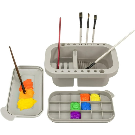 MRSXXNTY Paint Brush Cleaner, Paint Brush Holder and Organizers with Palette for Acrylic, Watercolor, and Water-Based Paints (Grey)