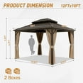 thumbnail image 4 of INTER HUT 10x12 FT Galvanized Steel Double Roof Gazebo with Aluminum Frame Gazebo W/Curtain and Netting, Brown, 4 of 9