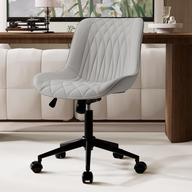 Chaise de Bureau à Domicile avec Roulettes, Chaise de Travail Moderne Ergonomique Grand avec Dossier Réglable, Chaise Pivotante à Roulettes pour Coiffeuse, Similicuir Confortable, Chaise de Travail Sans Accoudoirs pour Ordinateur, Étude, Olive