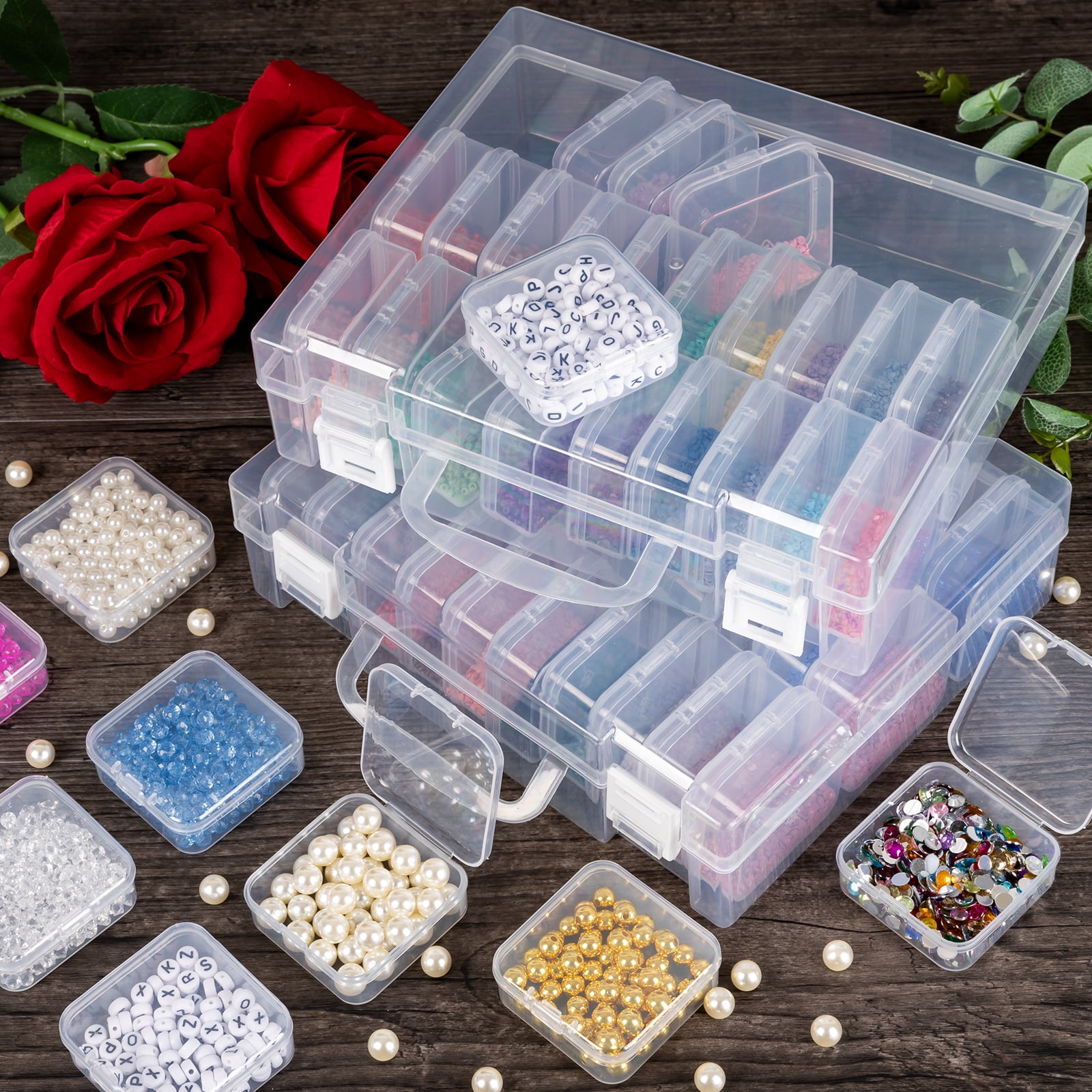 Bead Organizer Box, 30 Slots Bead Storage Containers, Mini Plastic Diamond Painting Accessory Storage Boxes with Hinged Lids for Rhinestones Beads Jewelry Seeds Crafts Small Items (2 Pack)