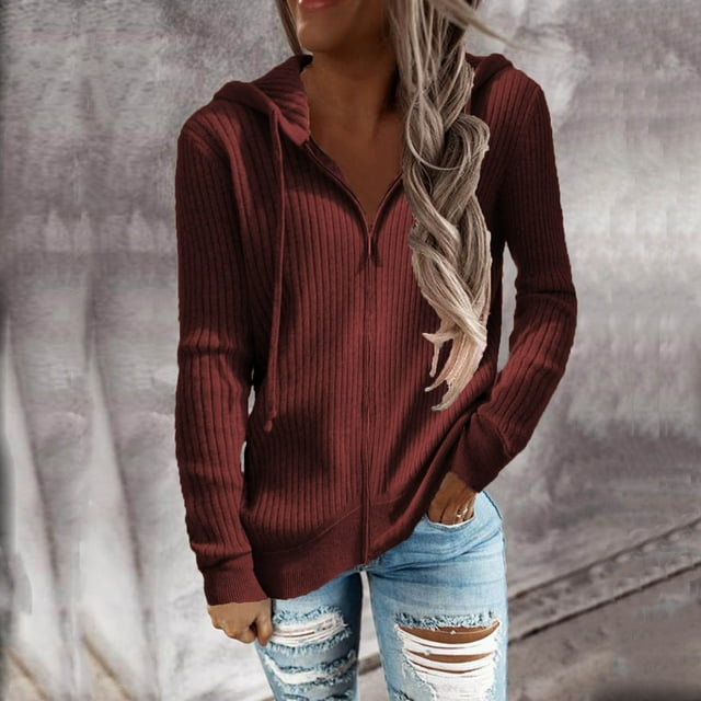 Sweat à Capuche à Manches Longues pour Femmes, Mode Décontractée, Cardigan à Fermeture Éclair