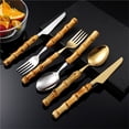 thumbnail image 6 of Bamboo Handle Kitchen Stainless Steel Silverware Tableware Flatware Cutlery Knives Forks Spoons Set, 6 of 8