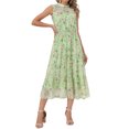 thumbnail image 2 of INSPIRE CHIC Women's Summer Dresses Floral Chiffon Sundress Sleeveless Mock Neck Tiered Wedding Party Midi Dress L Green, 2 of 6
