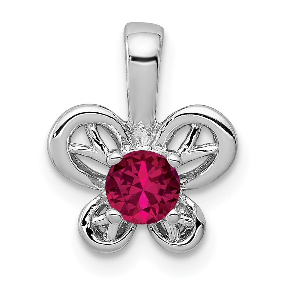 925 Sterling Silver Rhodium-plated Created Ruby July Stone Charm Pendant