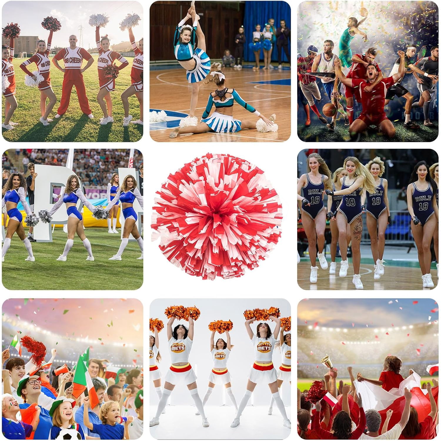 20 Pack Cheerleading pom poms,Cheer pom poms Sports Dance Cheer Plastic Pom Poms Cheerleading for Sports Team Spirit Cheering (Blue+Pink+White)