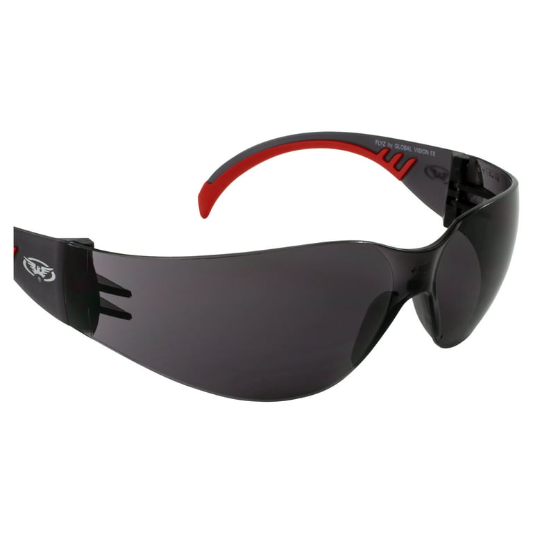 Global Vision Flyz Motorcycle Safety Wraparound Sunglasses for Men or Women Scratch-Resistant Z87.1 Red w/Smoke Lens, adult Unisex, Black