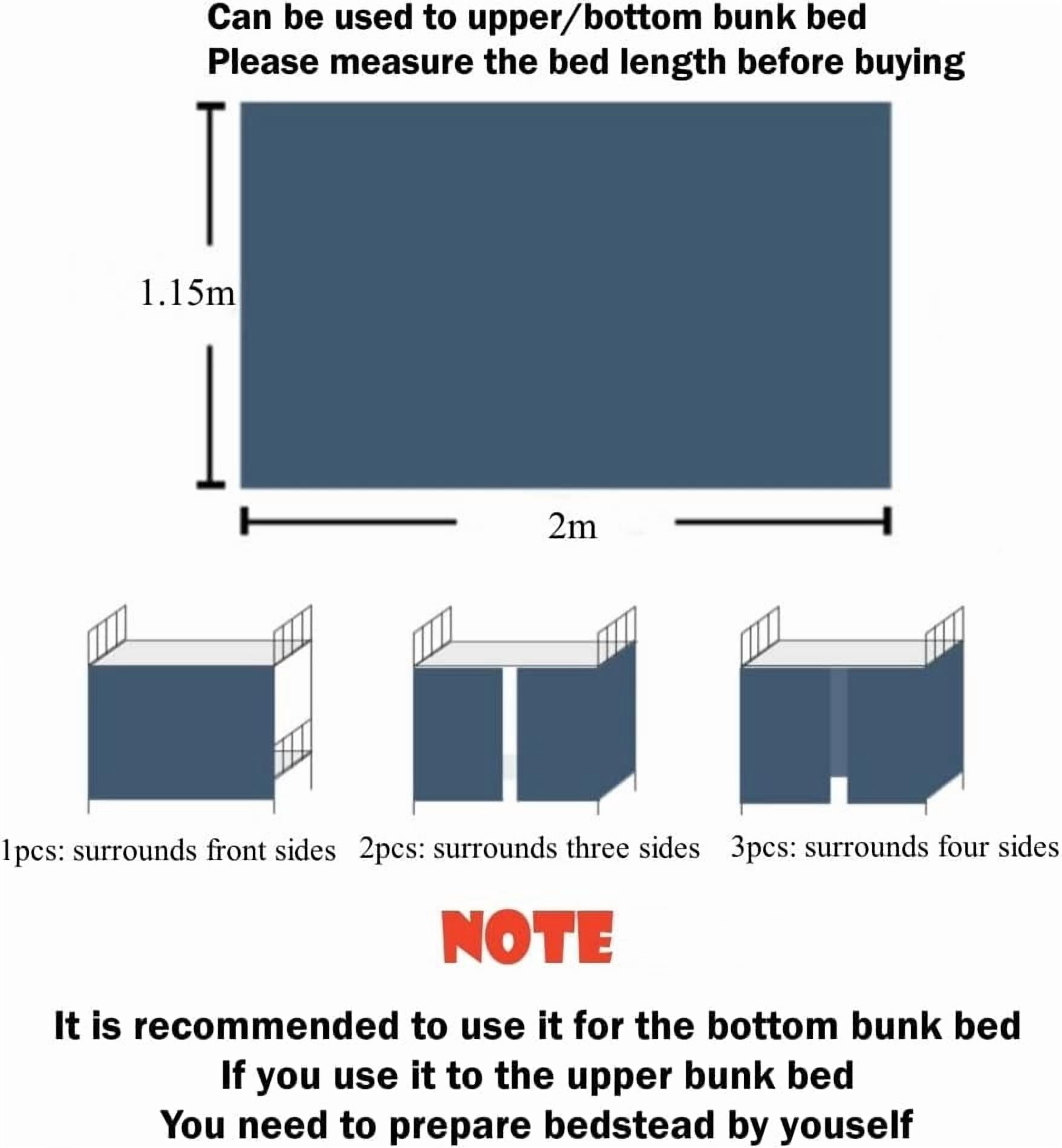 Upper/Bottom Bunk Bed Curtains Dorm Home Blackout Privacy Beds Cloth Curtain Shading Breathable Dustproof Bed Canopy with Rope and Buckles for Kids Teen Loft Beds Single Sleeper