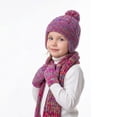 thumbnail image 5 of 3 Pcs Kids Winter Hat Scarf Gloves Set Knit Pompom Beanie with Earmuffs Double Layer Scarf Touchscreen Gloves Toddler Thick Thermal Sets Hot Pink 2-10 Years, 5 of 6