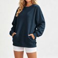 thumbnail image 4 of Horkkom Womens Crewneck Sweatshirt Solid Color Long Sleeve Casual Tops Pleated Soft Pullover Sweatshirts with Pockets, S-2XL, 4 of 8