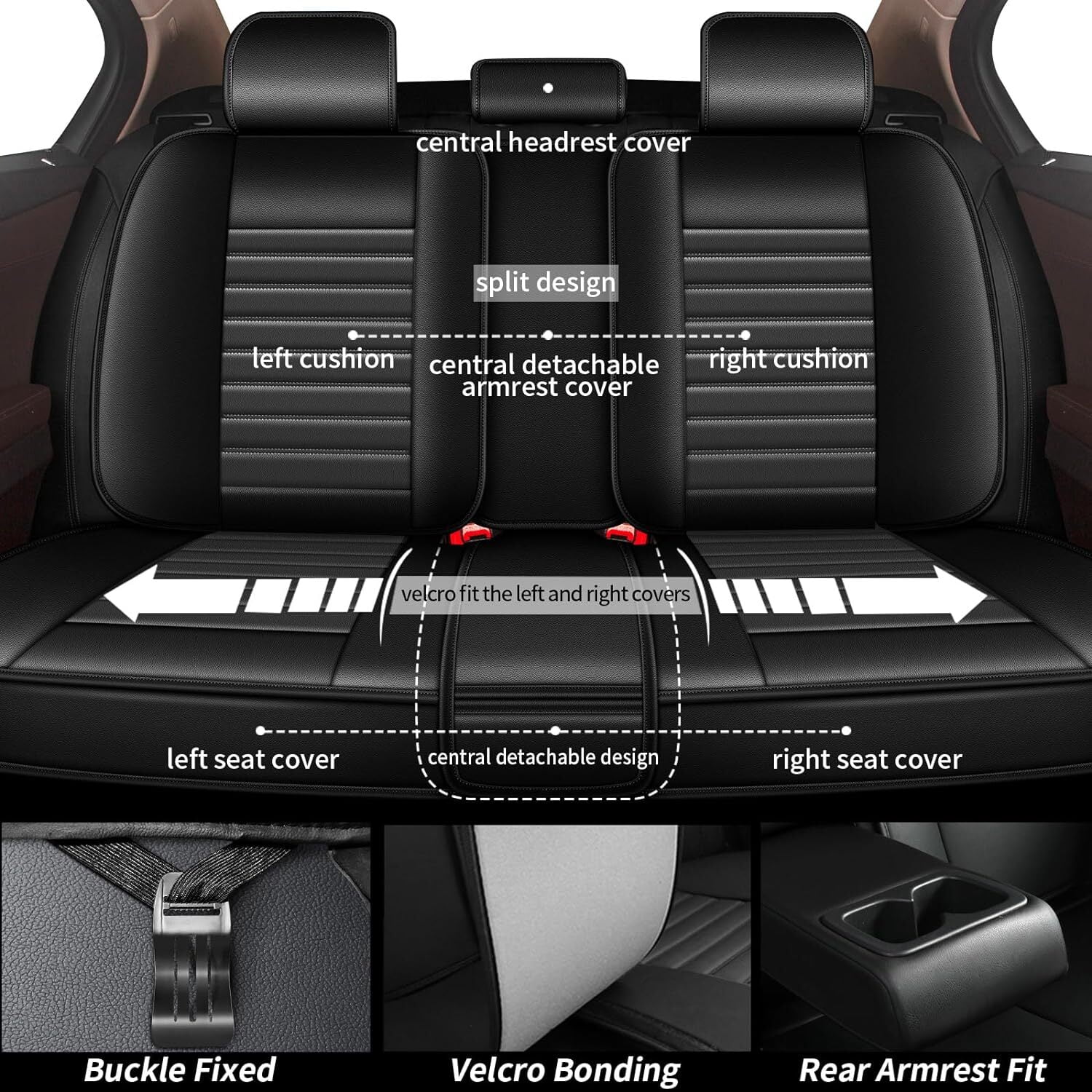 AOMSAZTO Fit for Toyota 4runner 2003-2024 Car Seat Cover 5-seat Faux Leather Full Set Compatible Airbag ：Black+Gray