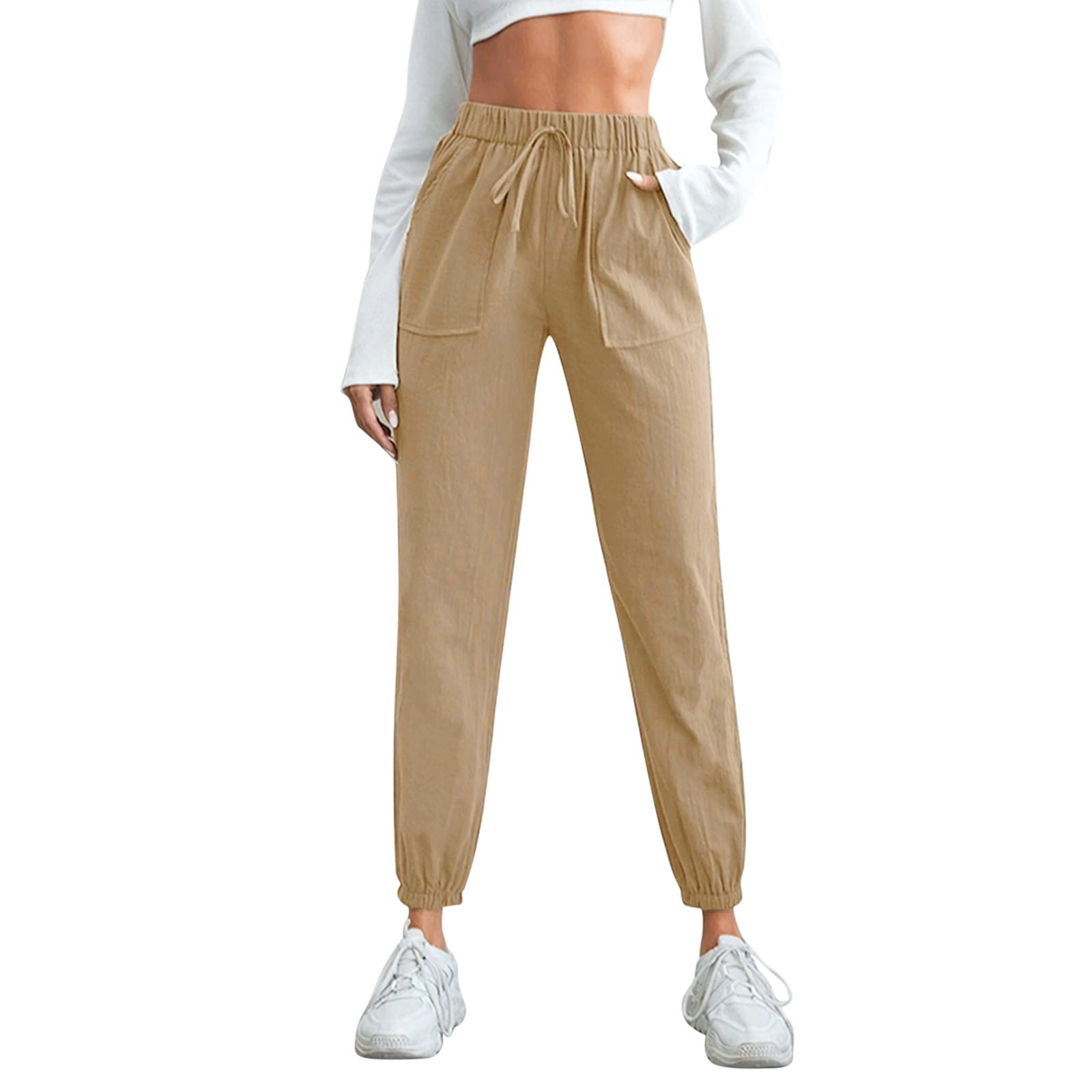 Linen Elastic Waist Linen Pants Workout 