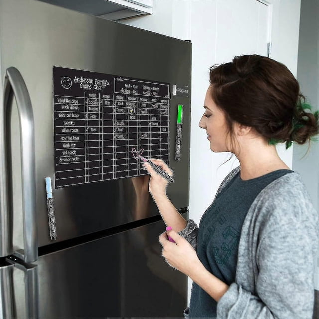 Magnetic Black Dry Erase Chore Chart For Multiple Kids And Adults: Fridge 17x12" - Responsibility Rewards Black Board For Toddlers Or Teenagers Zfu