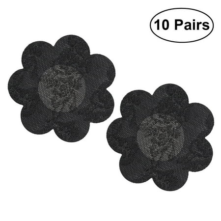 

NUOLUX 10 Pairs Women Sexy Adhesive Breast Petal Pasties One Time Use Cover Seamless Lace Pasties for Girls Women (Black)