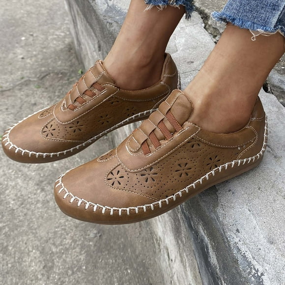 WIZUTIZ Women's Western Shoes Ladies Casual Lace Up Flat Leisure Sports Shoes Brown Good Friday