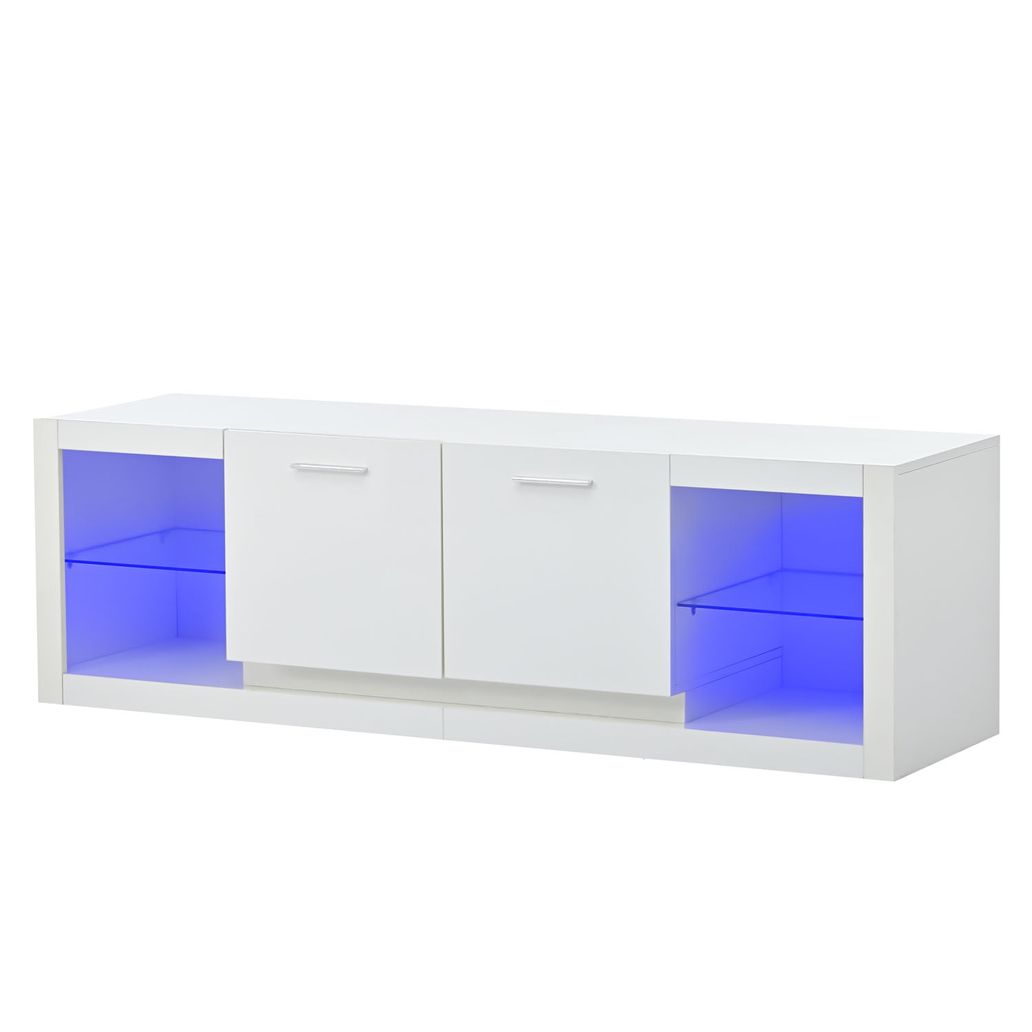 Kadyn TV Cabinet, Modern TV Stand with 2 Tempered Glass Shelves, Entertainment Center TV Console with LED Color Changing Lights for TVs Up to 70”, White