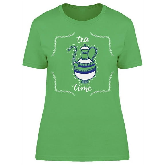 Tea Time Old Teapot Design T-Shirt Women -Image by Shutterstock, Female Medium