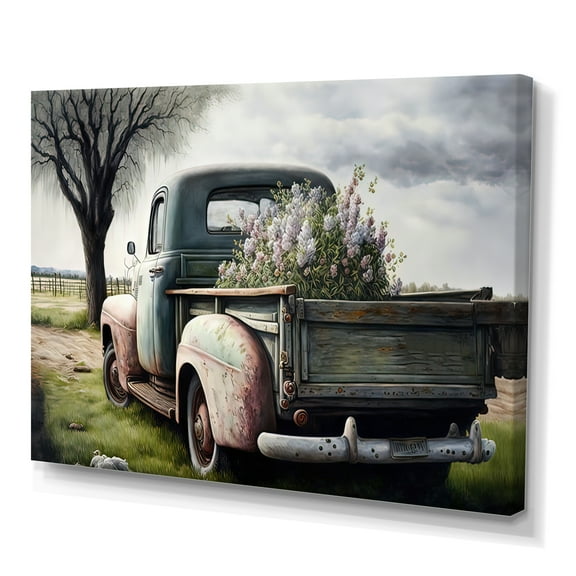 Designart Barn Flower Delivery Truck V Canvas Wall Art