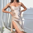 thumbnail image 2 of DHFJKG Side Slit Nightgowns For Women Silk Satin Cowl Neck Spaghetti Strap Mini Sleep Dress Backless Summer Fashion Loungewear Soft Home Clothes, 2 of 6