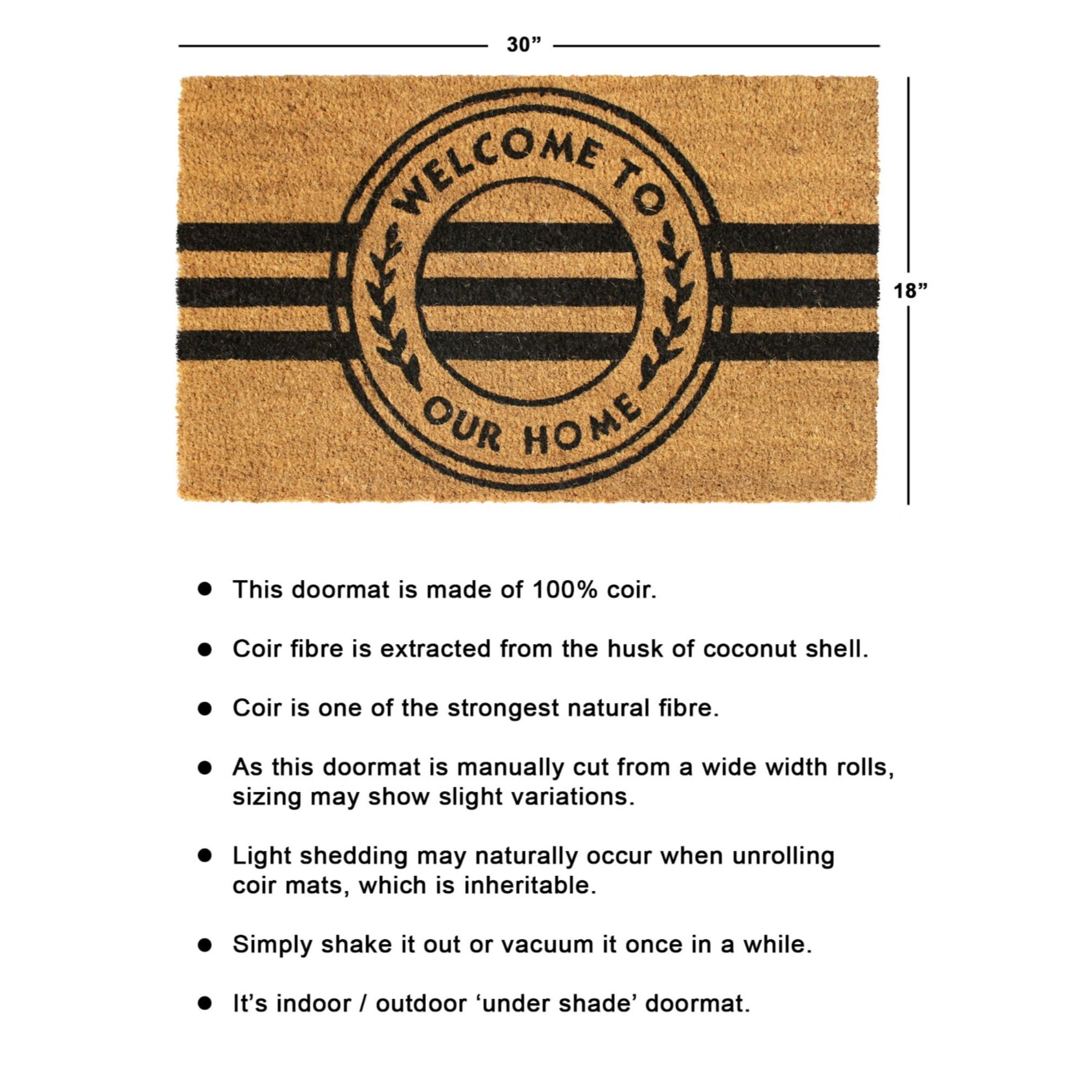 Rugsmith Black Machine Tufted Welcome to our Home Stripe Doormat, 18" x 30"