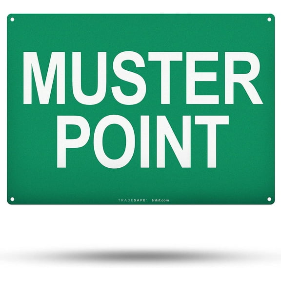 TRADESAFE Muster Point Sign, Wall Safety Signs, 14” x 10”, 40 Mil Aluminum Safety Sign