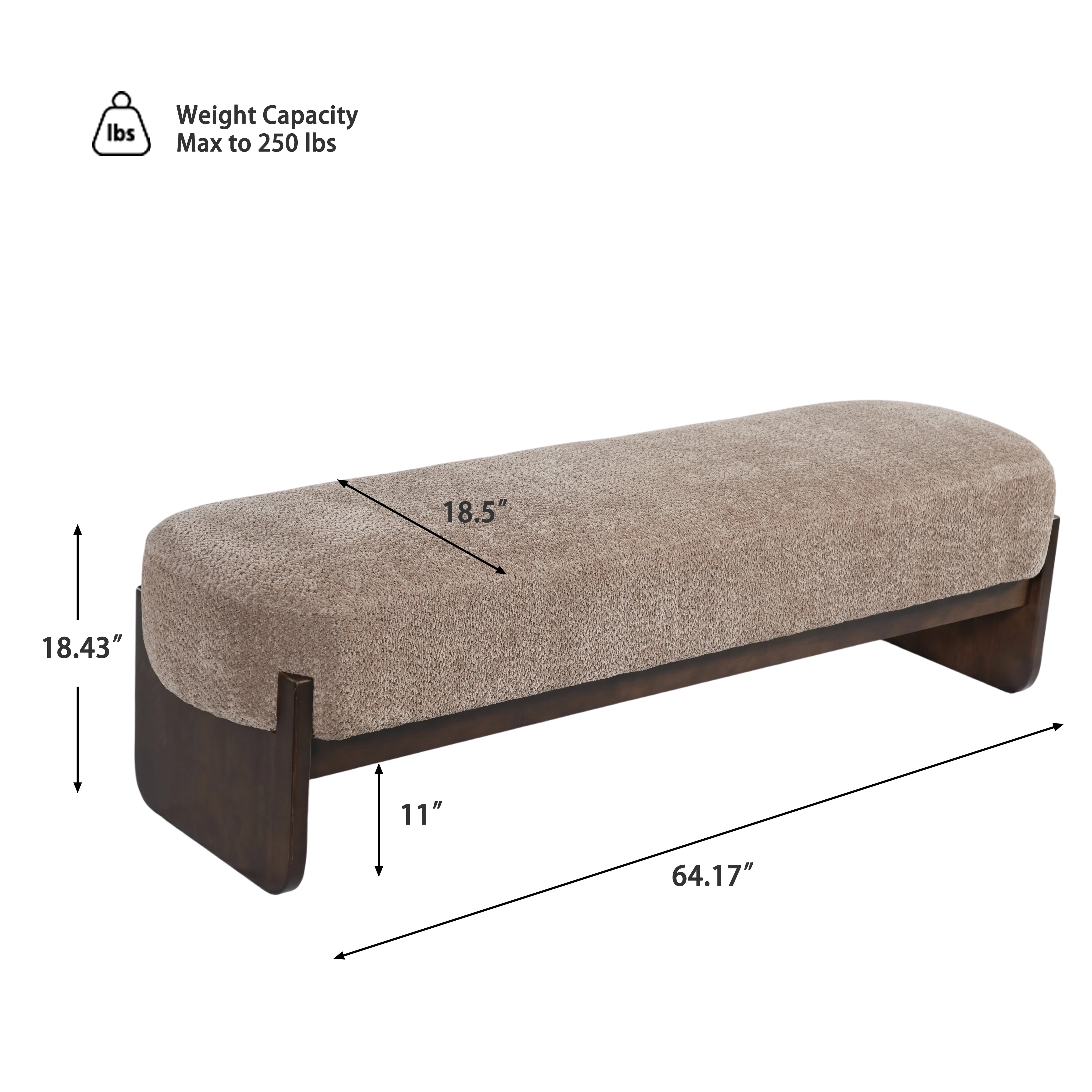 Euroco 64" Rectangular Loop Yarn Fabric Ottoman Bench,Entryway Bench, End of Bed Bench for Living Room, Bedroom,Brown
