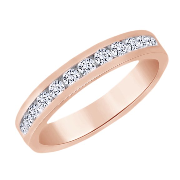 AFFY Round Cut Cubic Zirconia Half Eternity Band Ring in 14k Rose Gold Over Sterling Silver (1 Cttw)