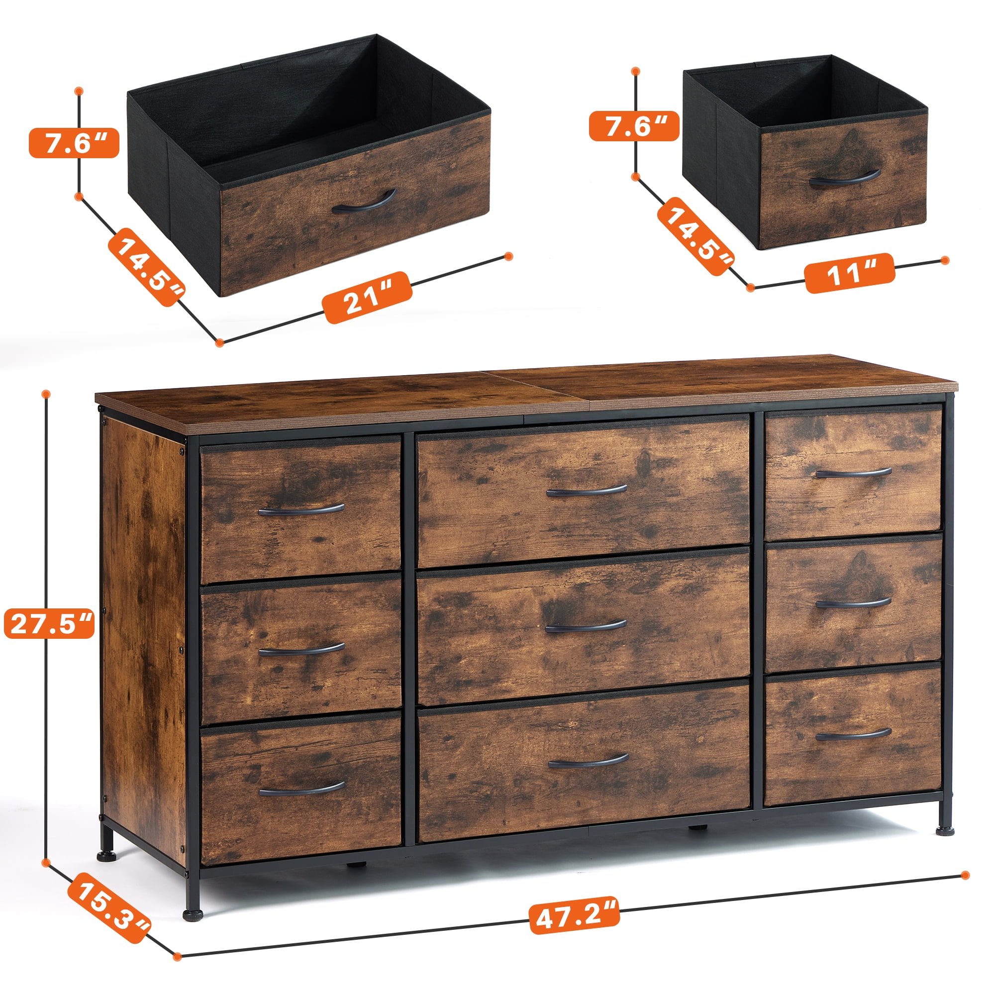 EnHomee Rustic Dresser TV Stand, 9 Drawer Storage Entertainment Center, Kids Room Bedroom Furniture  (图3)