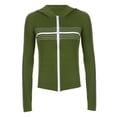 thumbnail image 5 of hirigin Female Coat, Striped Long Sleeve Hooded Close-Fitting Jacket with Zipper for Spring Fall, Green, S/M/L, 5 of 9