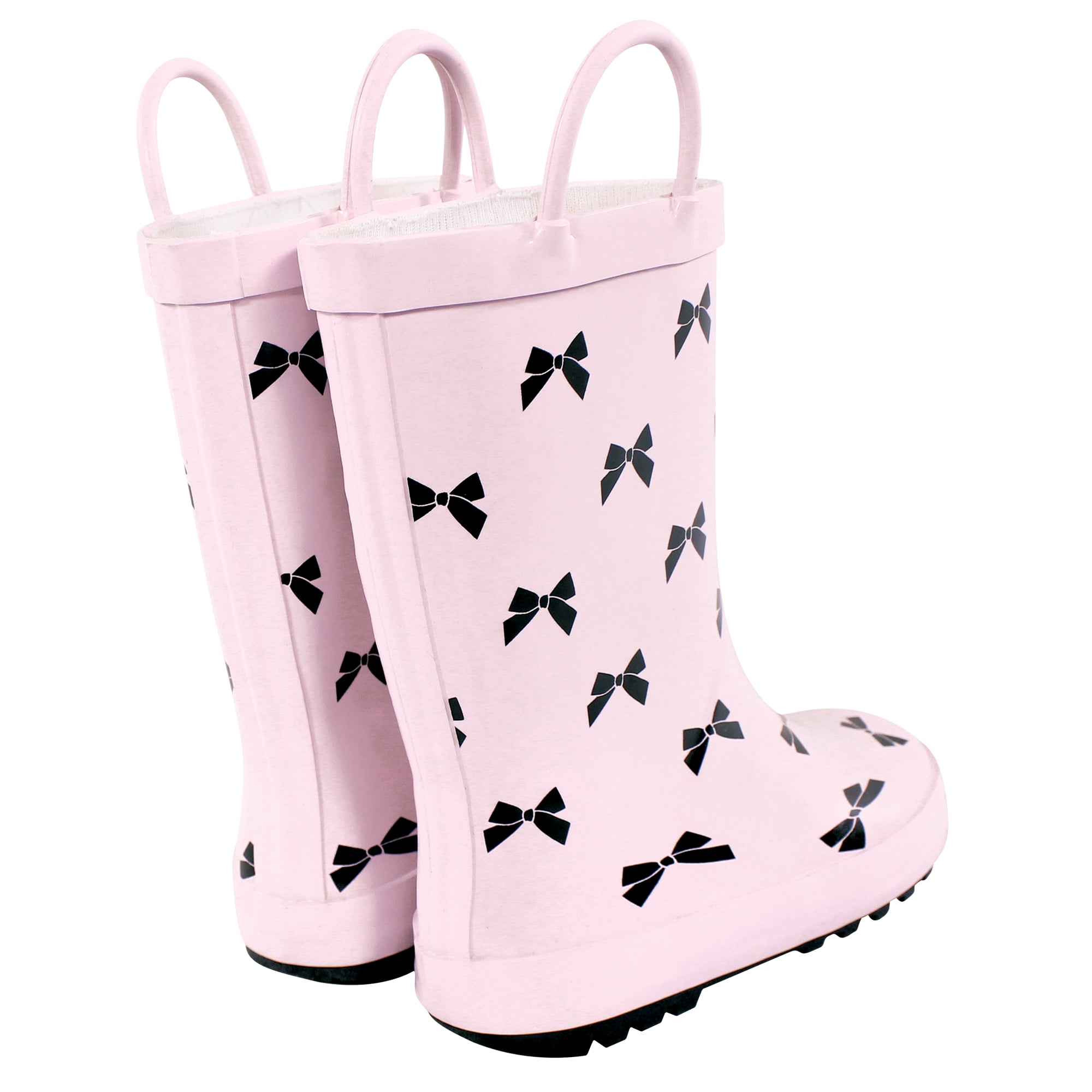 Hudson Baby Girls Rain Boots, Pink Black Bow, 9 Toddler