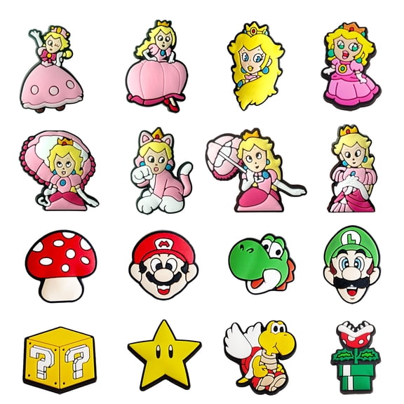 16Pcs Mario Shoes Charms For Girls Cute Cartoon Shoes Pins Decoration Accessories For Women Men Party Favors Birthday Gifts