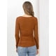 thumbnail image 5 of Blusa Acanalada De Manga Larga Con Cuello Redondo Allegra K Marrón XS, 5 of 6
