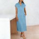 thumbnail image 2 of TaTaai Women's Short Sleeve Midi Dress Solid Color Lapel Collar Casual Dress with Side Slit Lightweight Stretchy Polyester Blend Gift, 2 of 7
