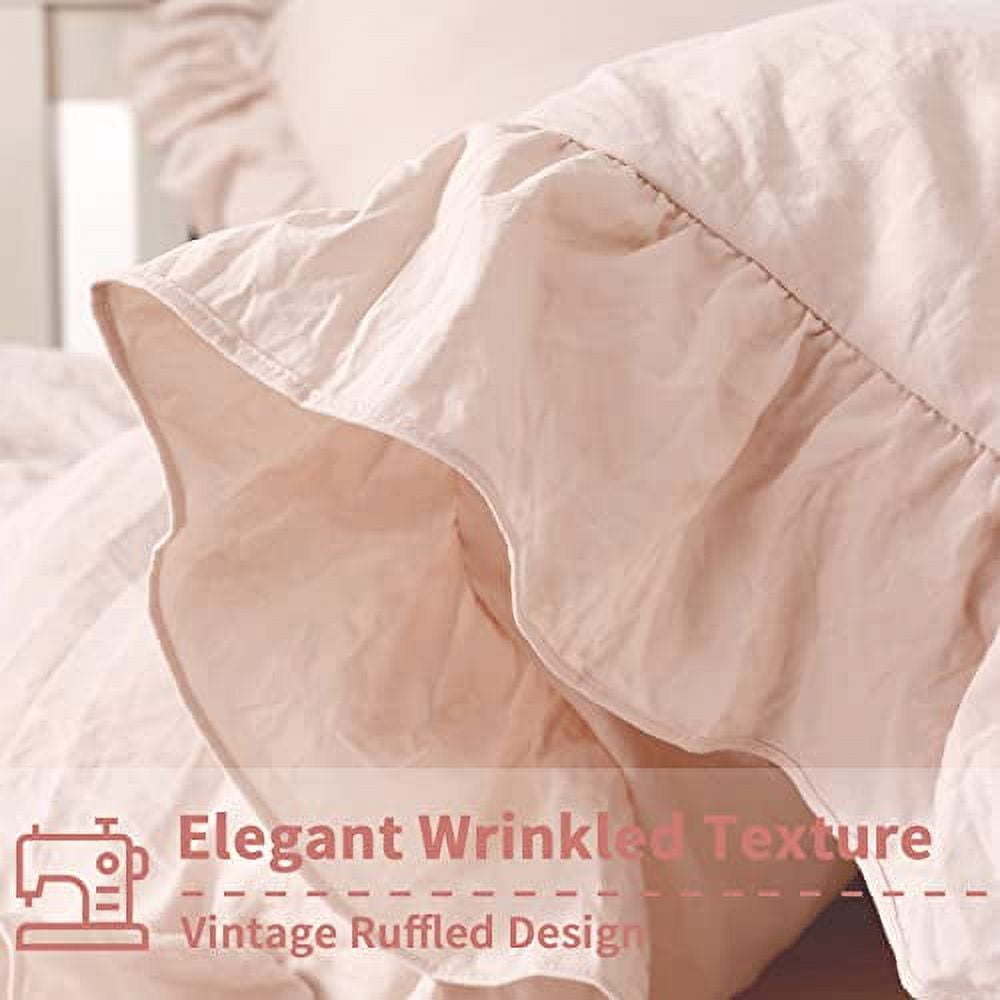 Ruffled Duvet Cover Twin/Queen/King Size, 3 Pieces Soft Washed Microfiber Duvet Cover Set, Shabby Chic Home Bedding Duvet Covers with Button Closure