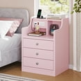 thumbnail image 3 of Pink Nightstand with Charging Station, Night Stands with Hutch and 3 Drawers, Bedroom End Table Bedside Table with 2 USB Ports & 2 Outlets, 3 of 10