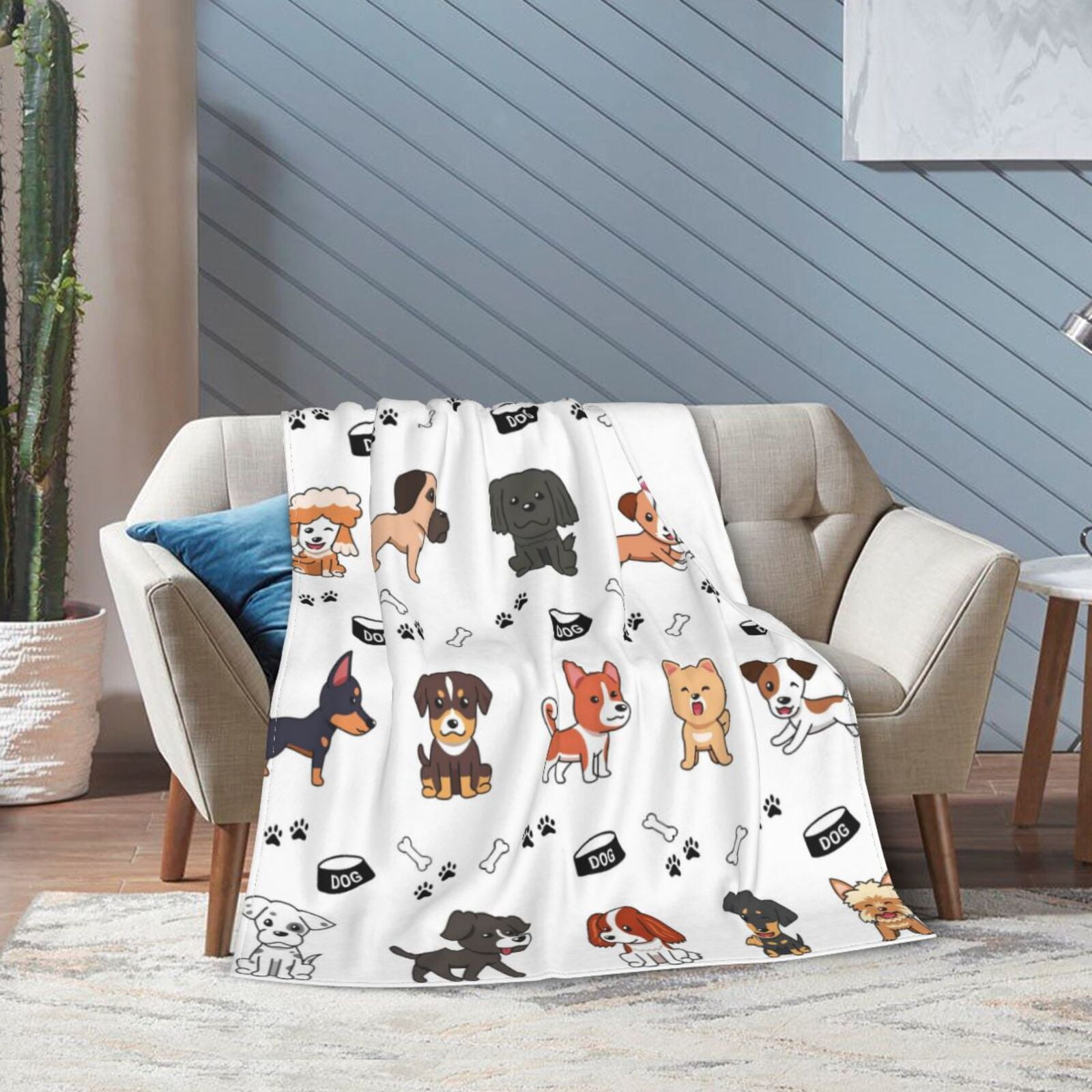 Wijzvio Gift For Dogs Lover Throw Blanket Soft Fuzzy Fleece Blanket For Couch Bed Living Room Decoration 60"X50"