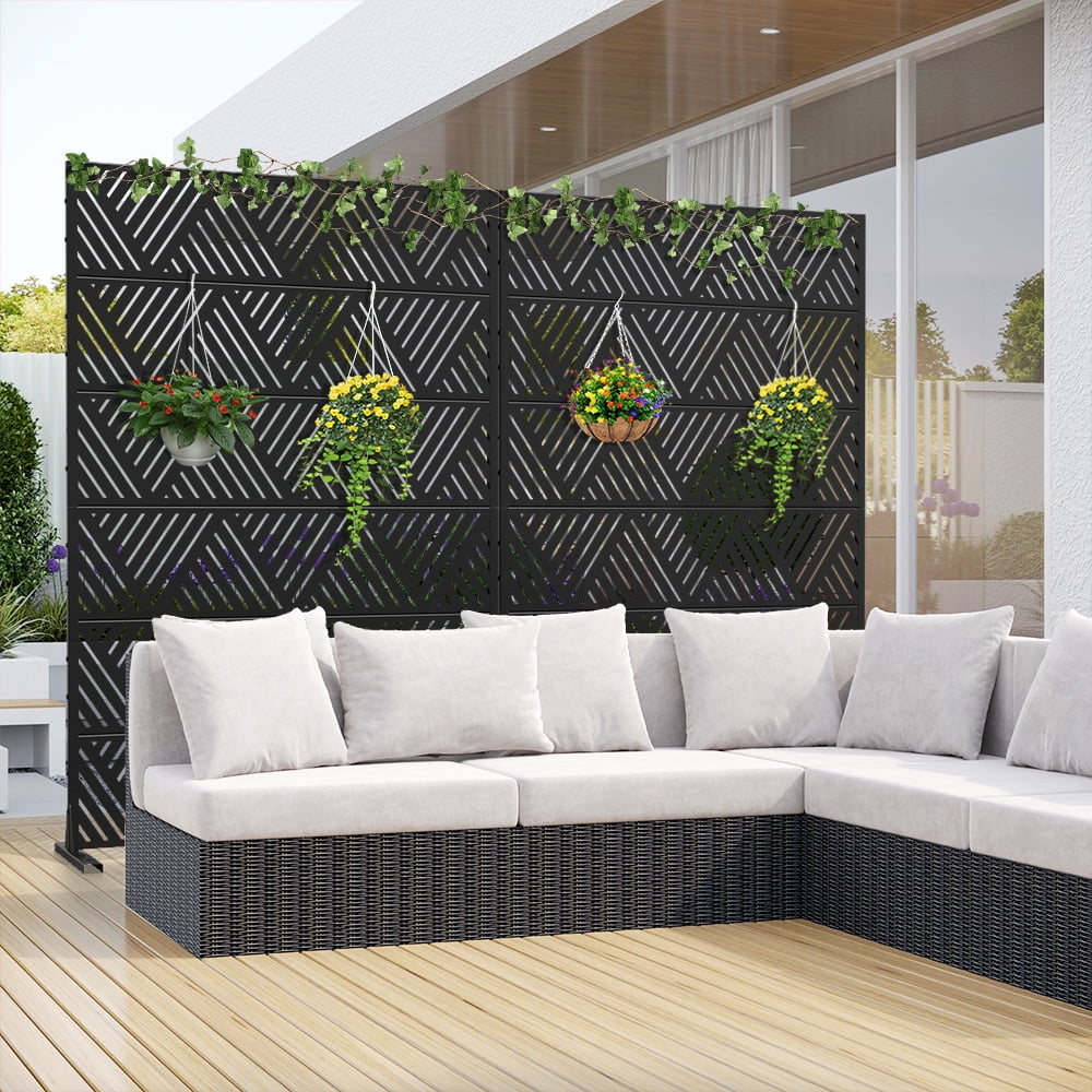 MAYEERTY 72×47" Outdoor Black Metal Privacy Panel Screen for Backyard & Garden, Triangular Diamond Pattern