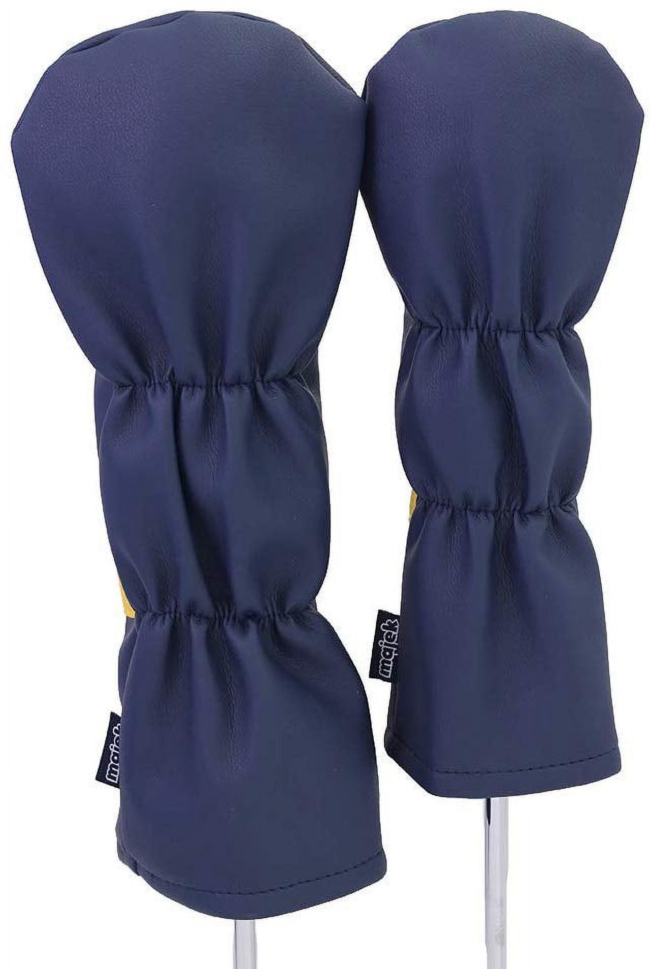 Majek Retro Golf Headcovers Blue White and Yellow Vintage Leather Style 1 & 3 Driver and Fairway Head Cover Fits 460cc Drivers Classic Look