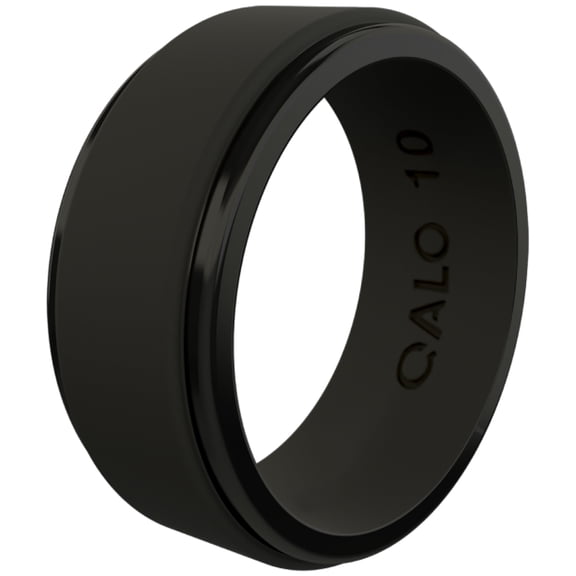 QALO Step Edge Men's Silicone Ring - Breathable & Durable Wedding Silicone Bands - Men Black Ring Size 11